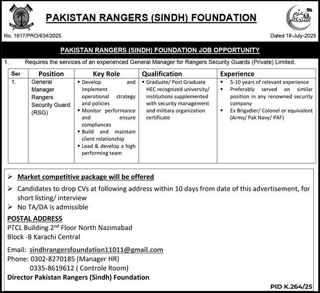 Jobs in Pakistan Rangers Karachi